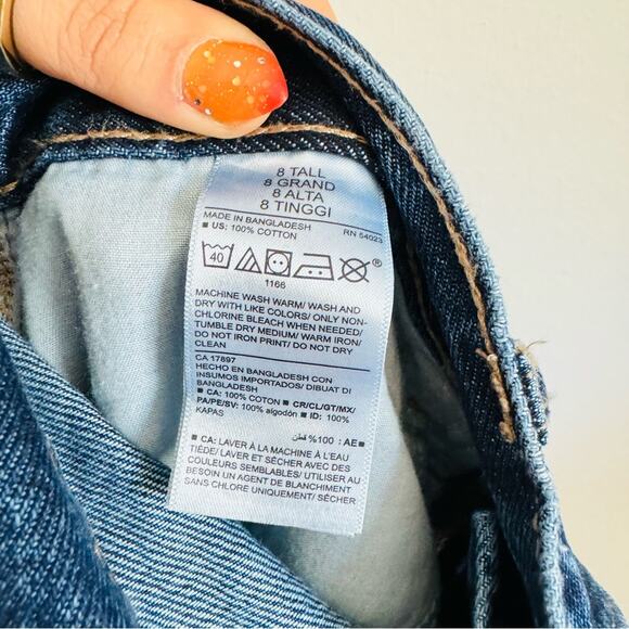 OLD NAVY Dark Blue Wash High Rise Slouchy Straight Leg Denim Distressed Jeans 8 - Picture 10 of 14